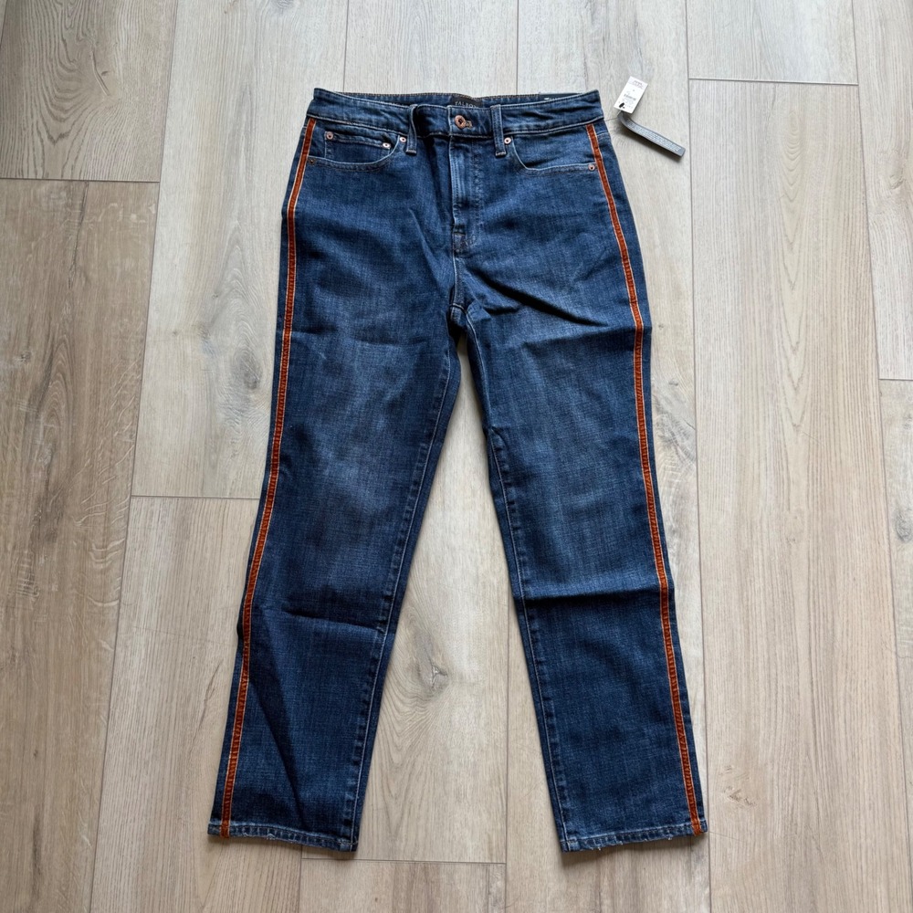 Talbots Modern Ankle Jeans WM 4 Dark Wash Orange Velvet Side Stripe Straight NWT